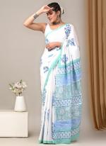 Cotton White Casual Wear Printed Saree